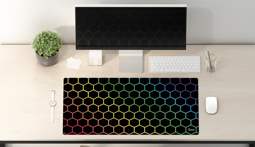 Black RGB hexagons DESK PAD