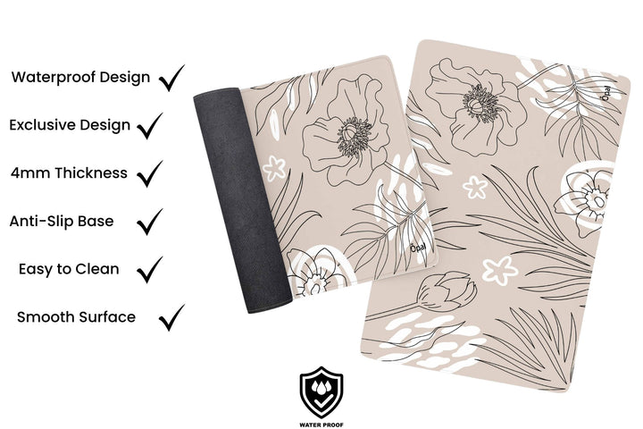 Beige and Black Line Art Flowers and Plants DESK PAD -WATERPROOF 90x40 cm