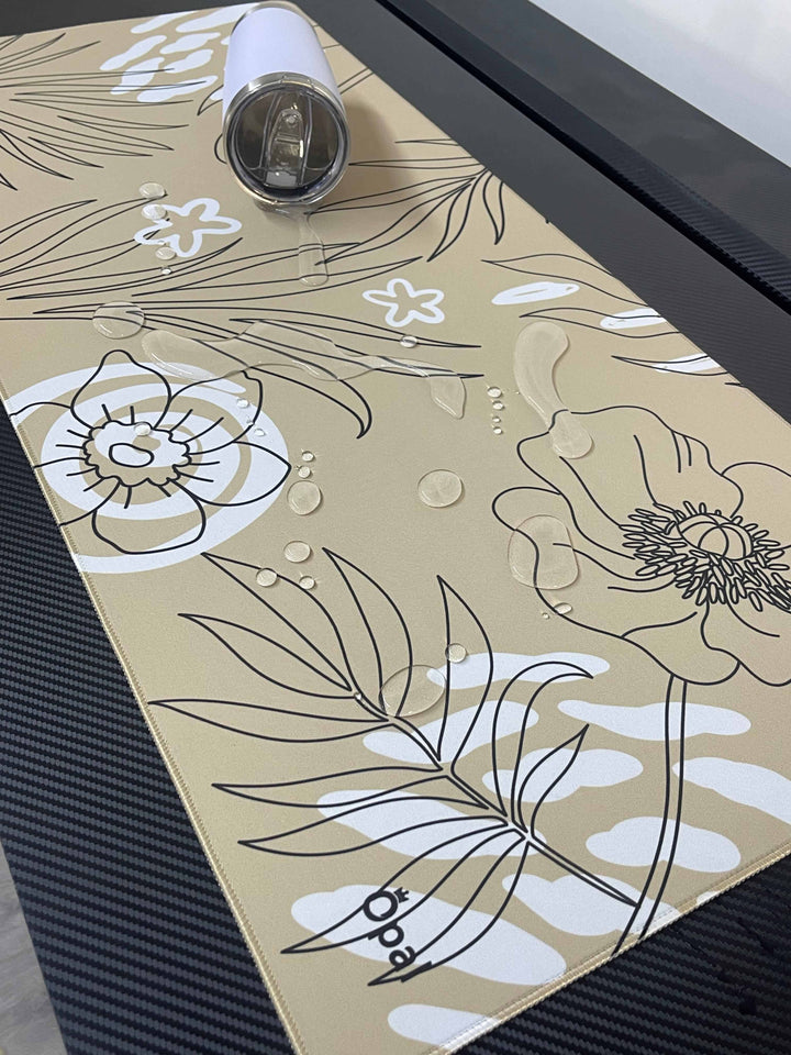 Beige and Black Line Art Flowers and Plants DESK PAD -WATERPROOF 90x40 cm