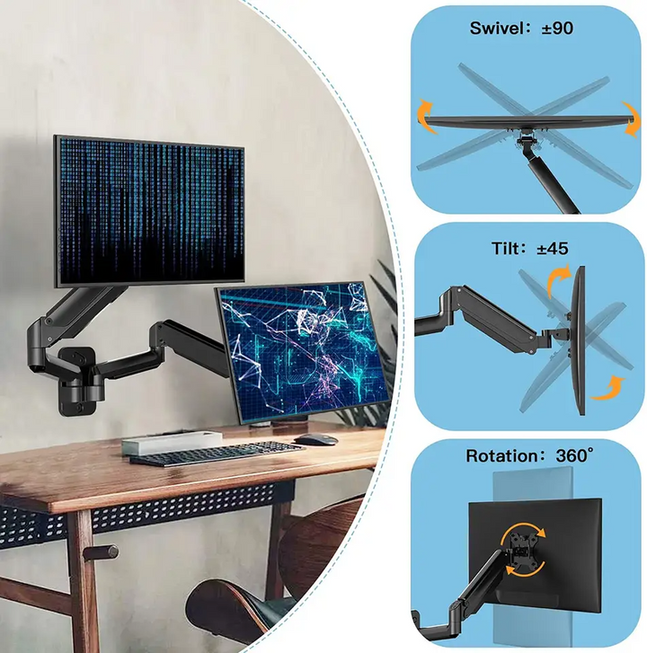 Support mural pour deux moniteurs  avec ressort à gaz OPE-154