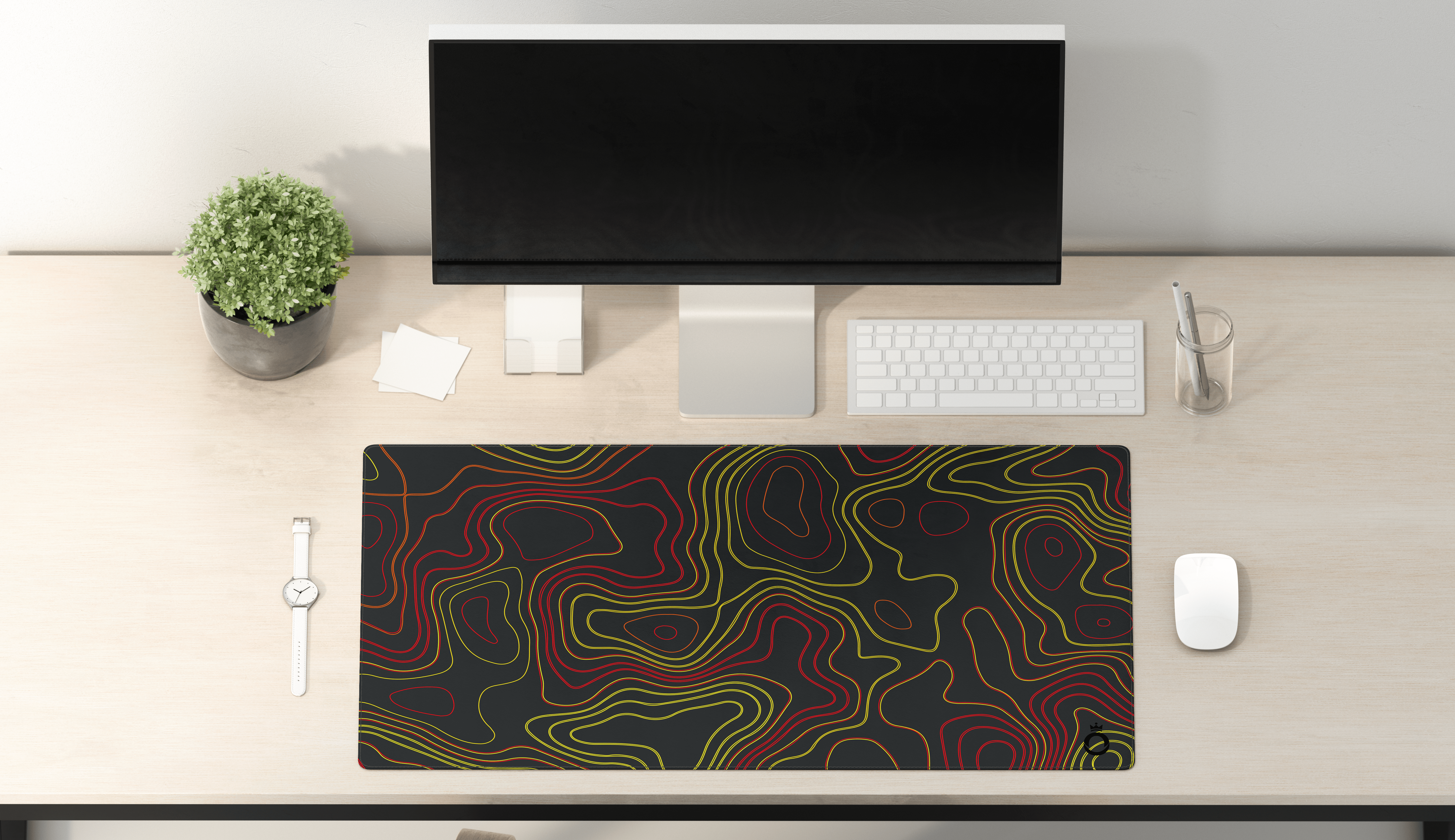 Red & Yellow lines Topographic DESK PAD
