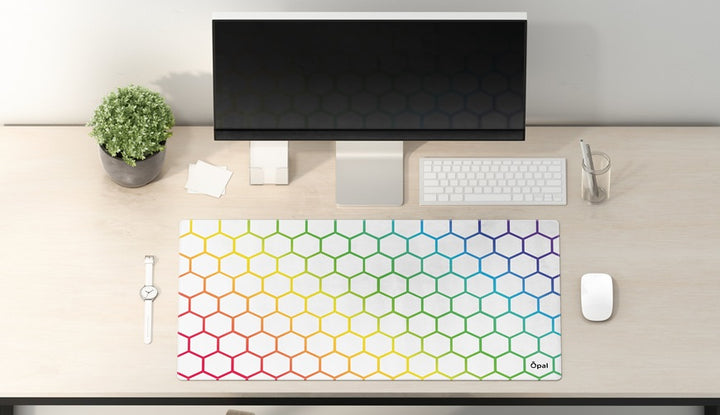 White BG - RGB hexagons DESK PAD