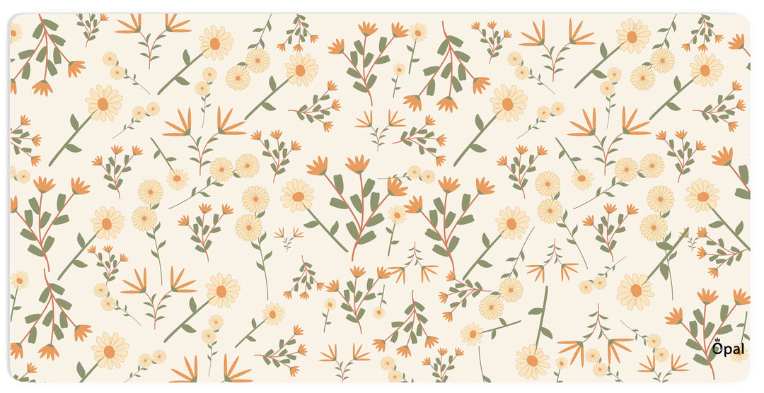 Beige and Green Modern Aesthetic Flower DESK PAD - Opal-mobilier de bureau casablanca