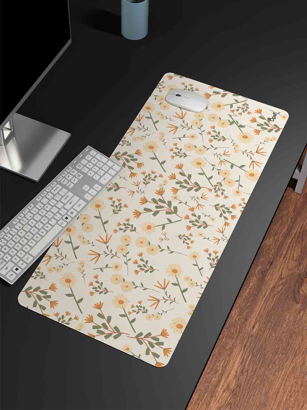 Beige and Green Modern Aesthetic Flower DESK PAD - Opal-mobilier de bureau casablanca