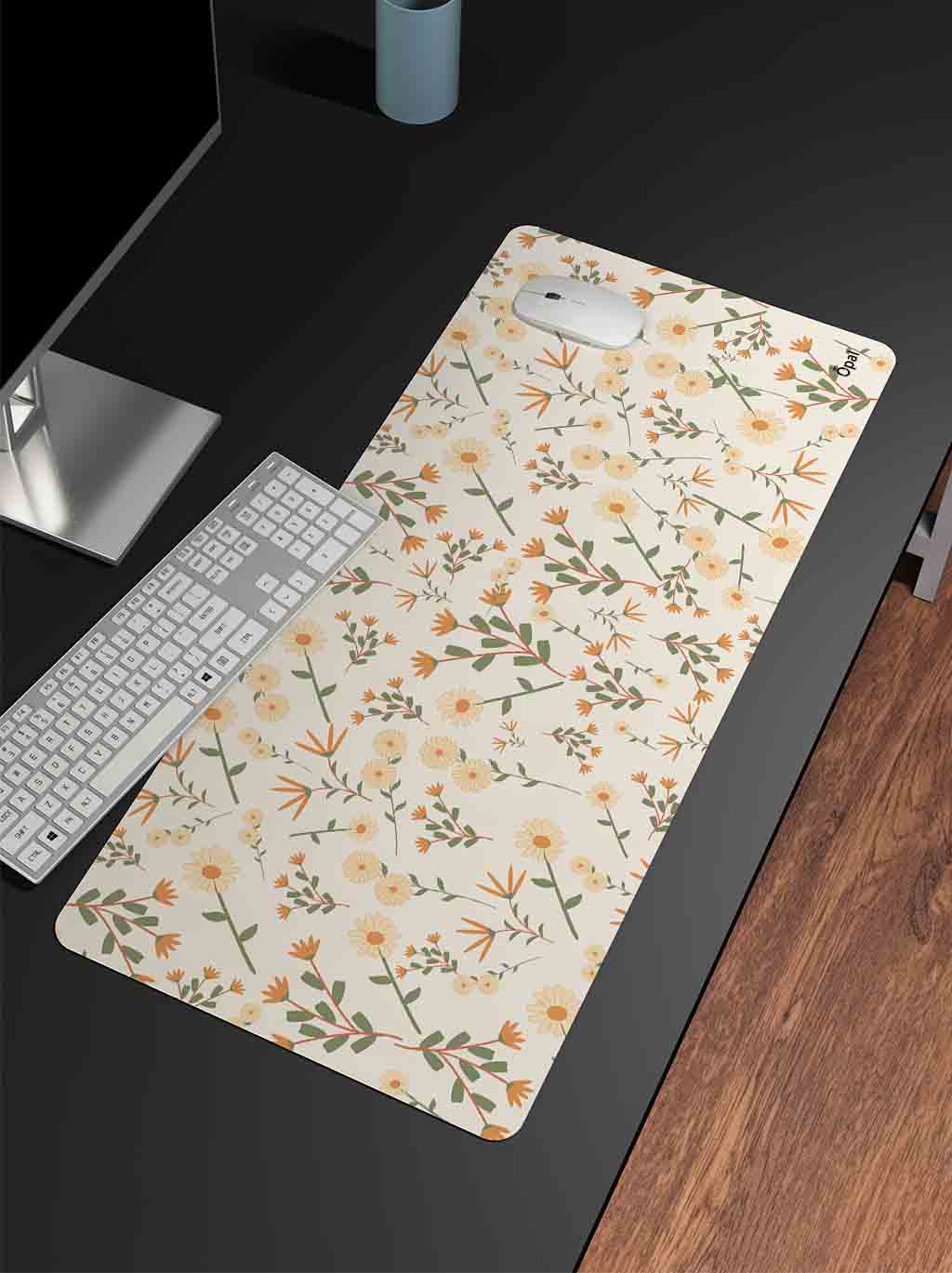 Beige and Green Modern Aesthetic Flower DESK PAD - Opal-mobilier de bureau casablanca