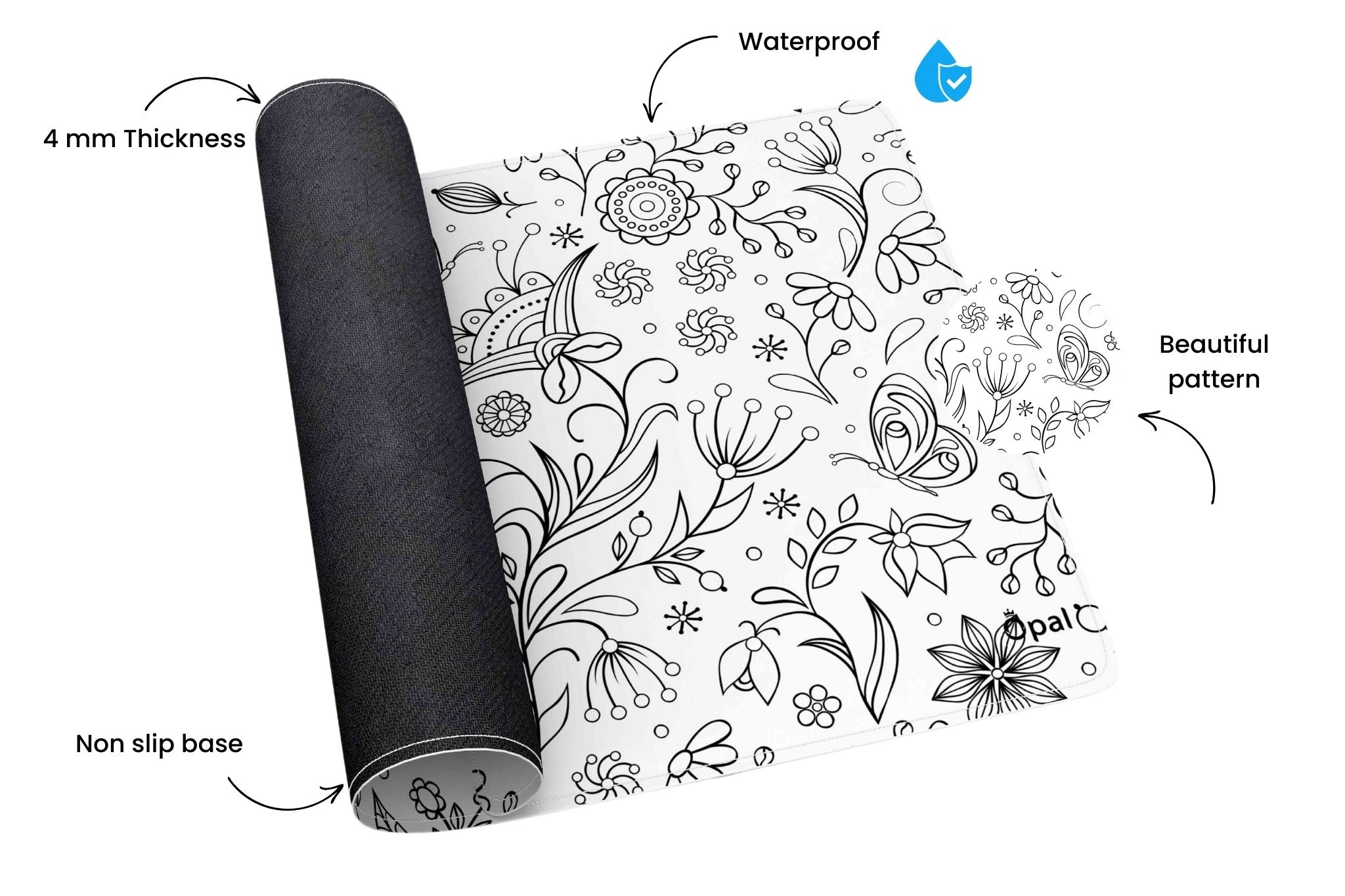 Black and White Illustrative Floral Seamless DESK PAD -WATERPROOF