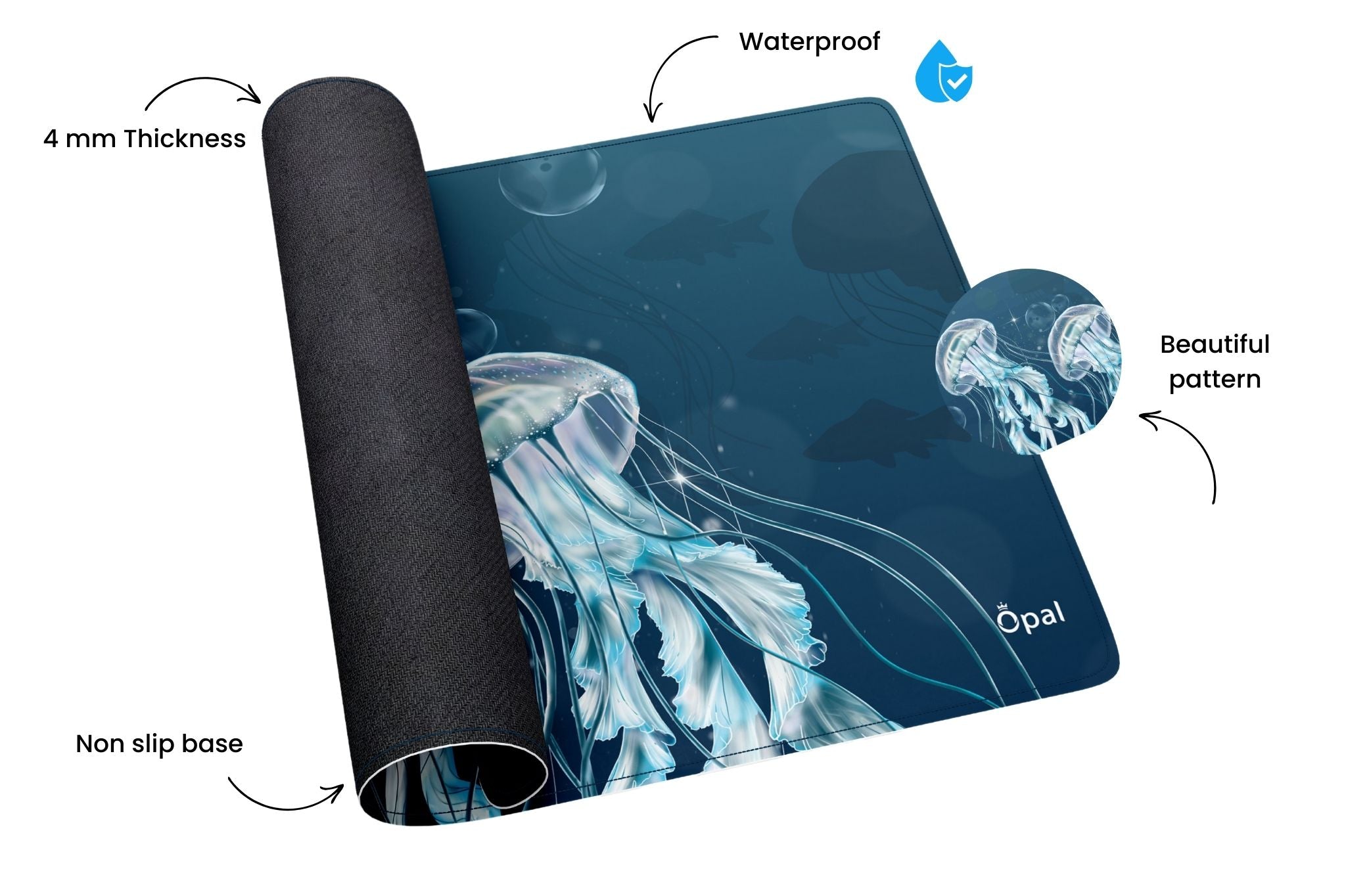 Blue Illustrated Incandescent Jellyfish DESK PAD -WATERPROOF