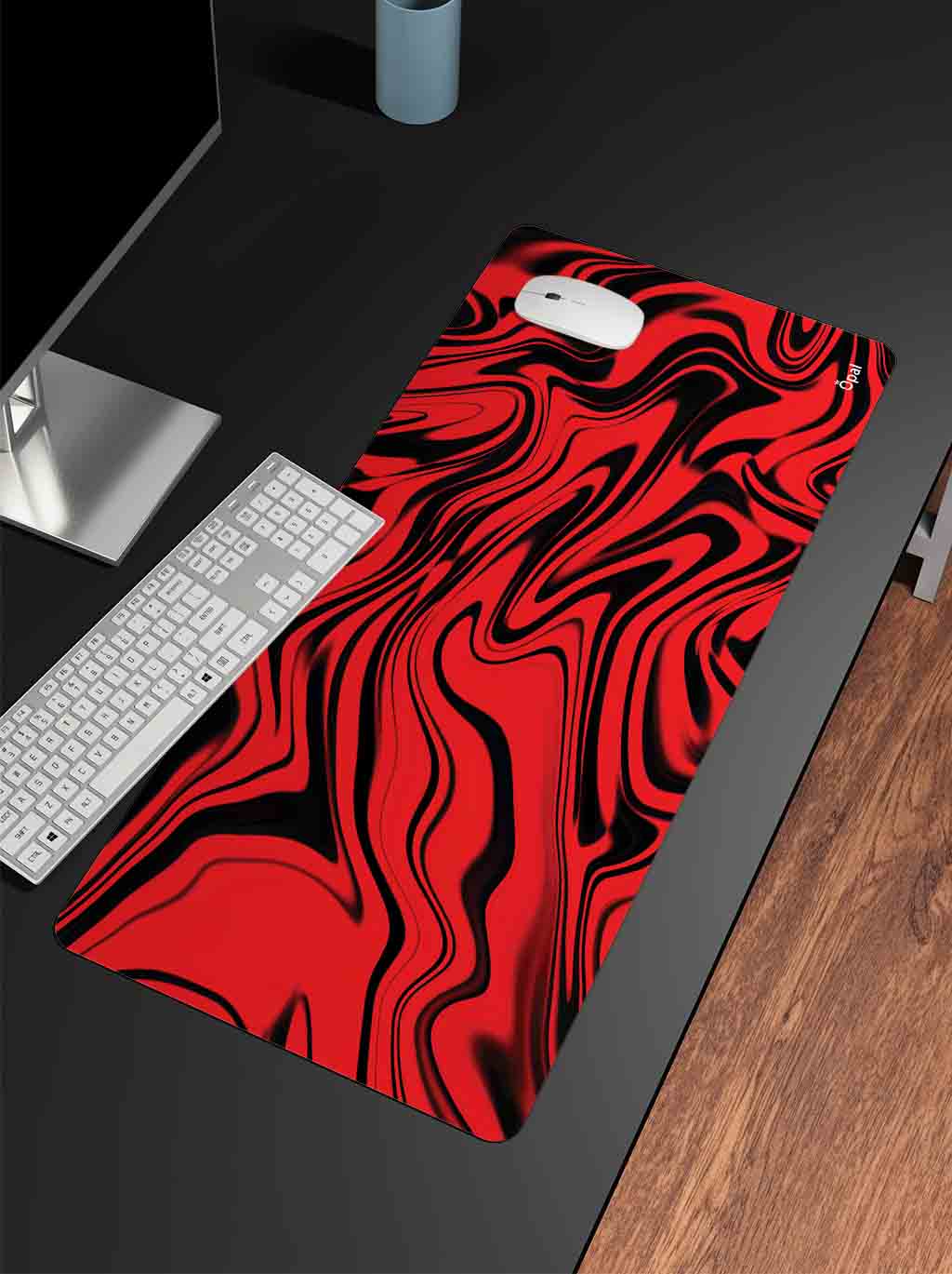 Red and Black Liquid marble  DESK PAD -WATERPROOF