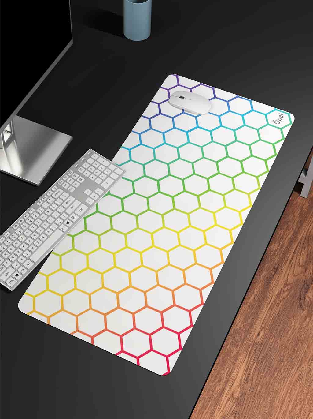 White BG - RGB hexagons DESK PAD