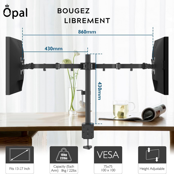 Support pour DEUX moniteurs OPE-6 - Opal-mobilier de bureau casablanca