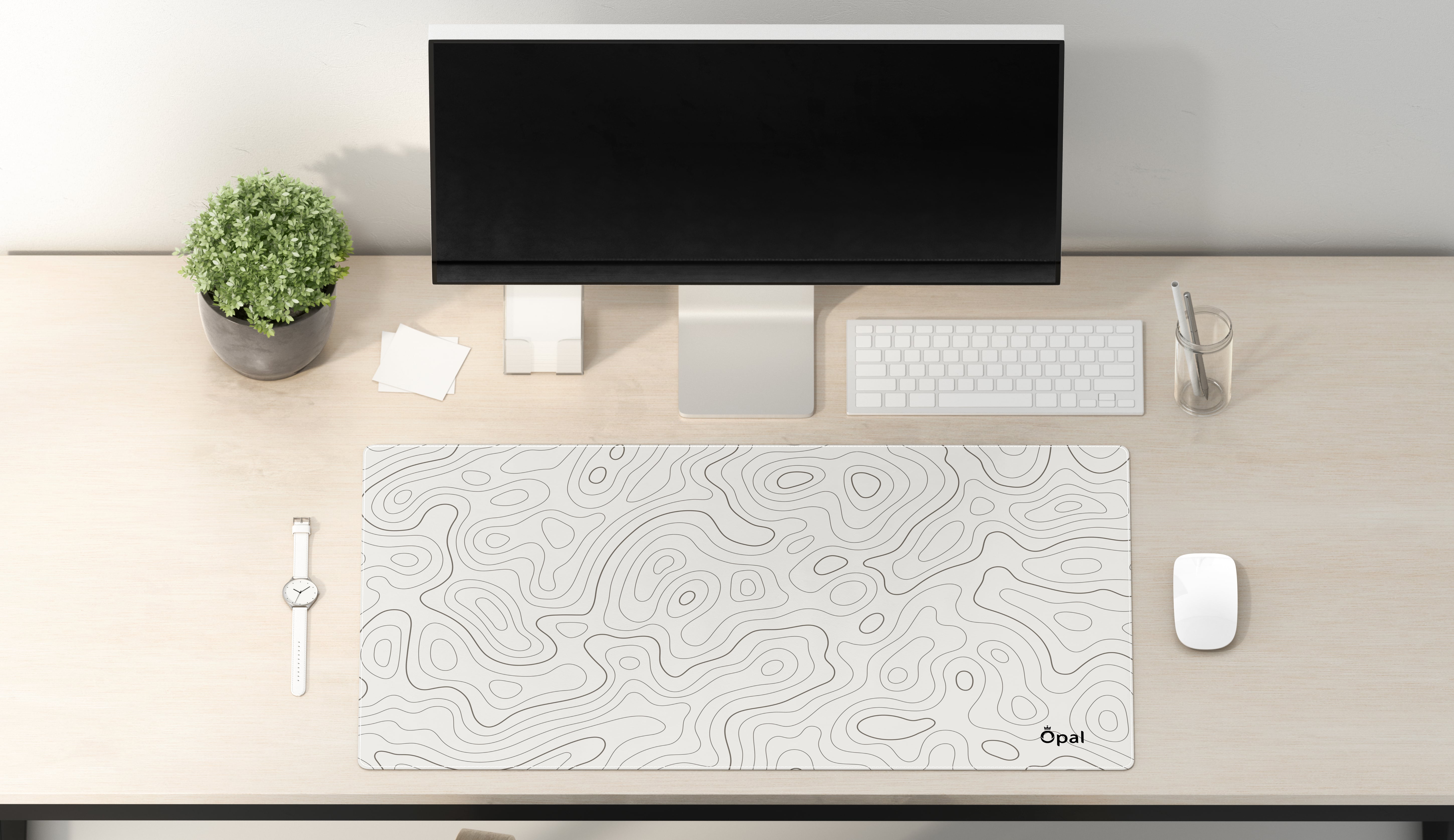 Topographic Dark Brown Shade lines with off white background DESK PAD