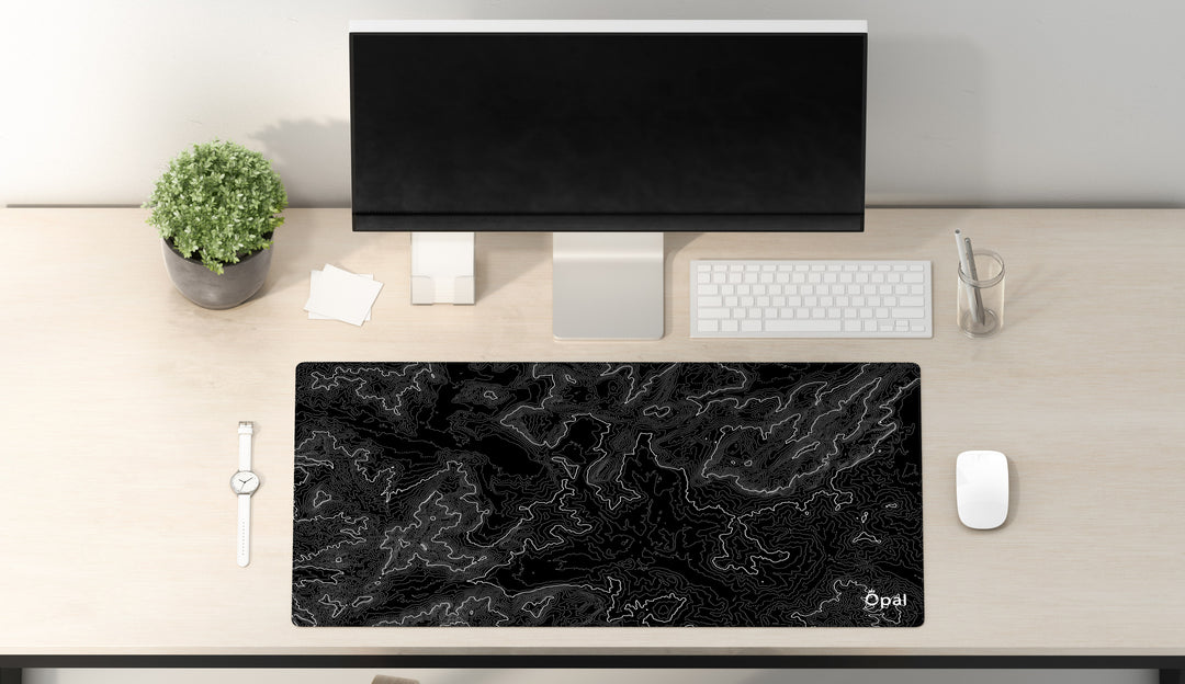 Topographic Black &amp; White Monochrome DESK PAD - Opal-mobilier de bureau casablanca