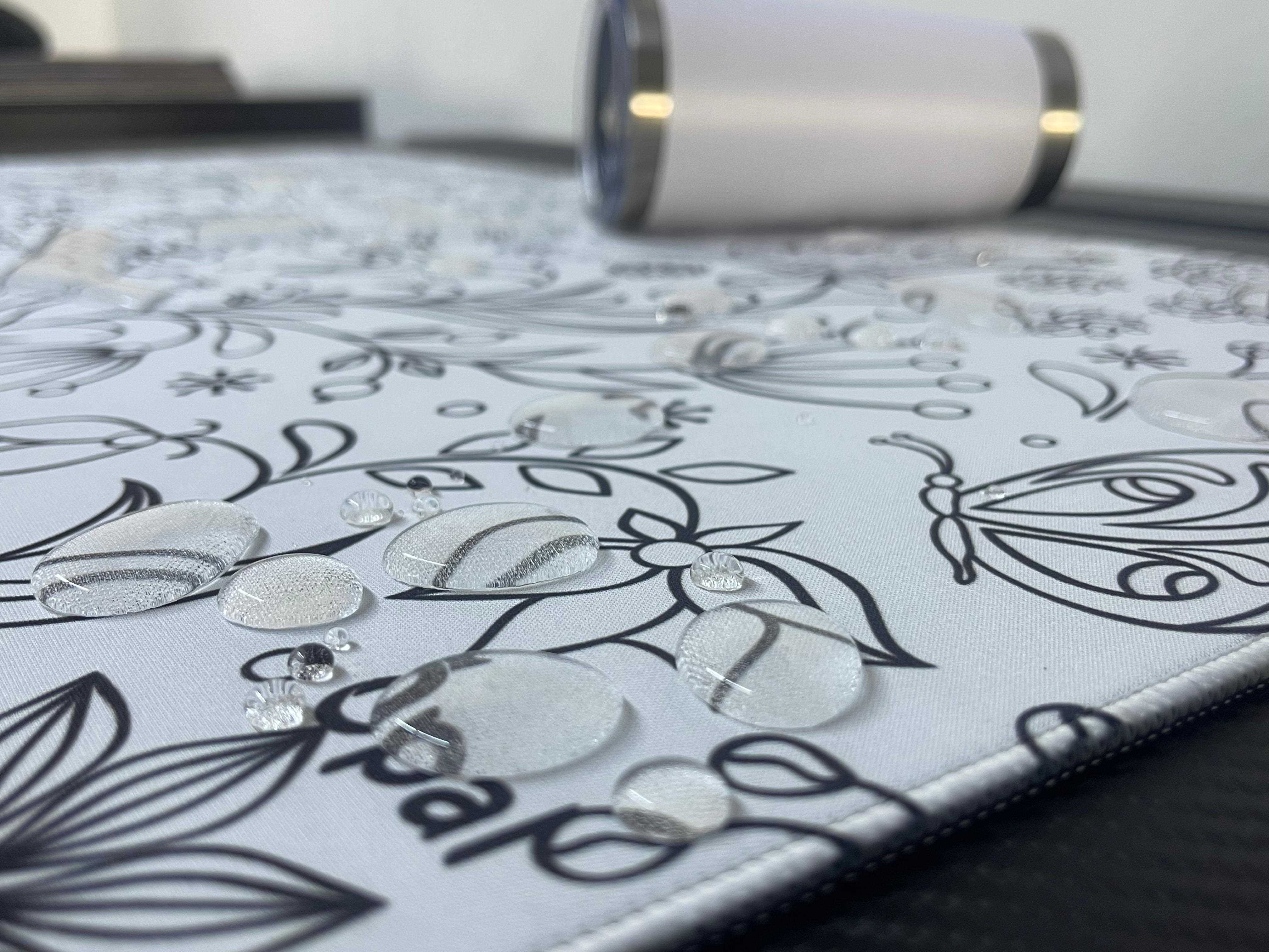 Black and White Illustrative Floral Seamless DESK PAD -WATERPROOF