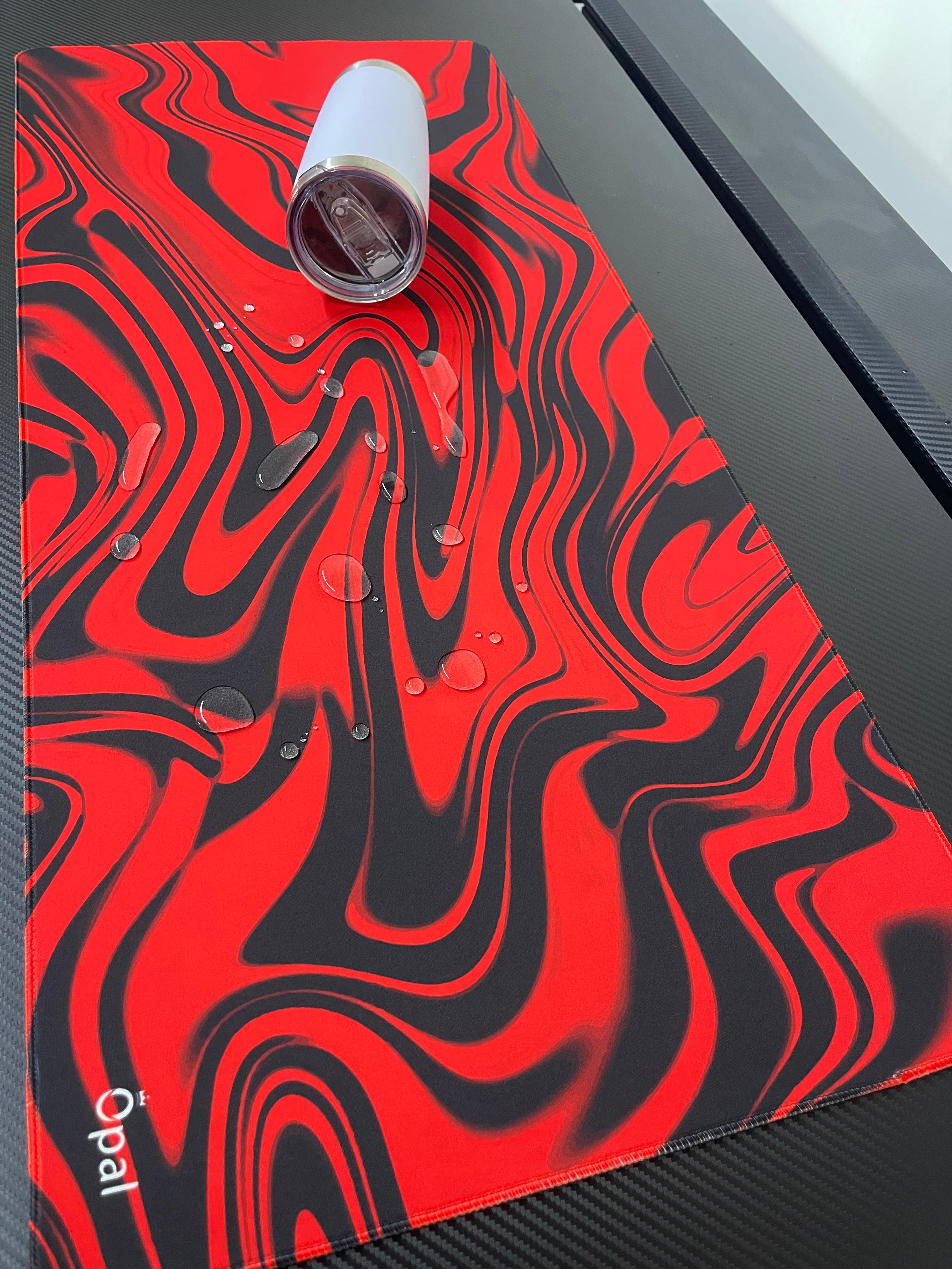 Red and Black Liquid marble  DESK PAD -WATERPROOF