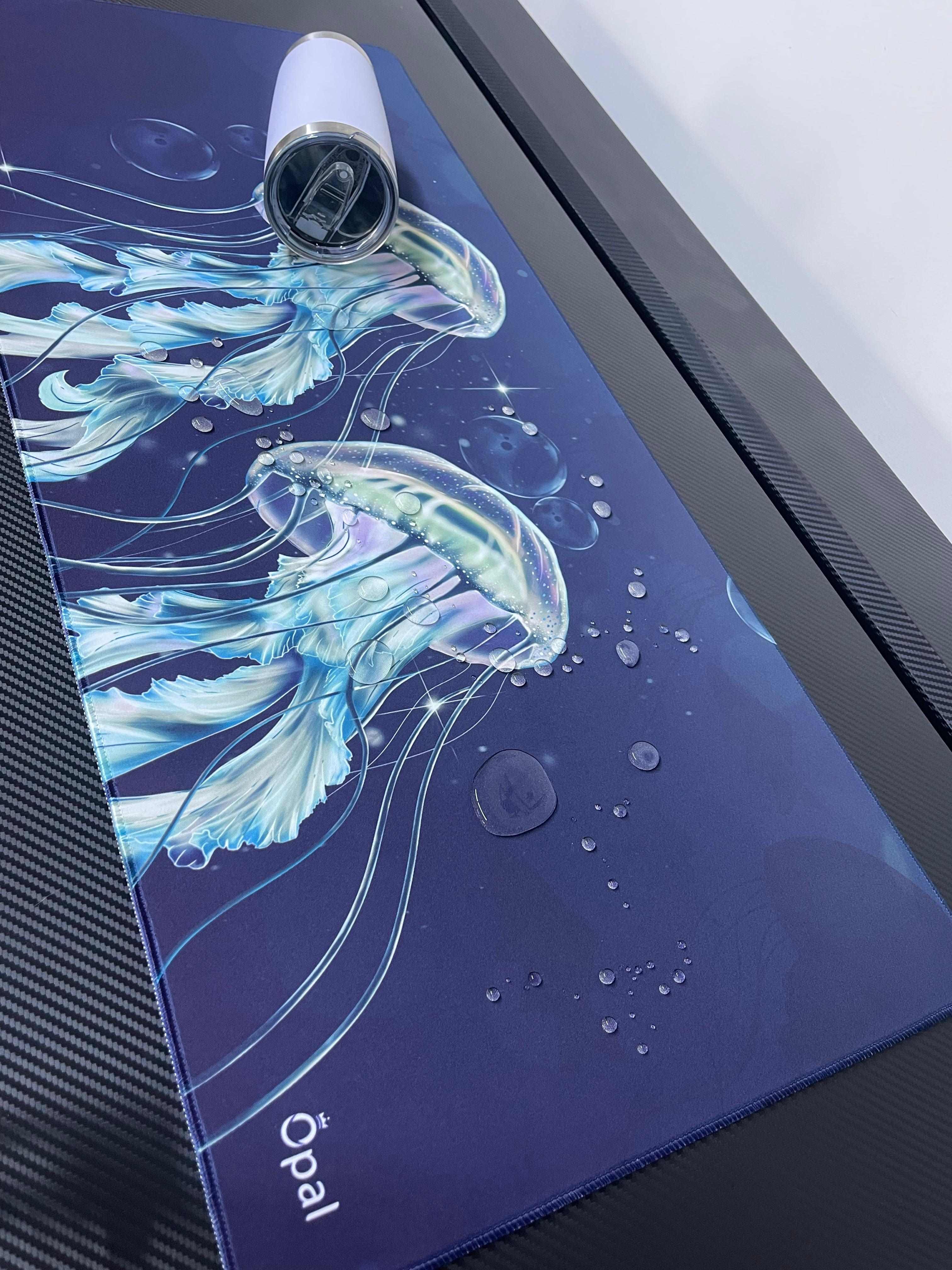 Blue Illustrated Incandescent Jellyfish DESK PAD -WATERPROOF