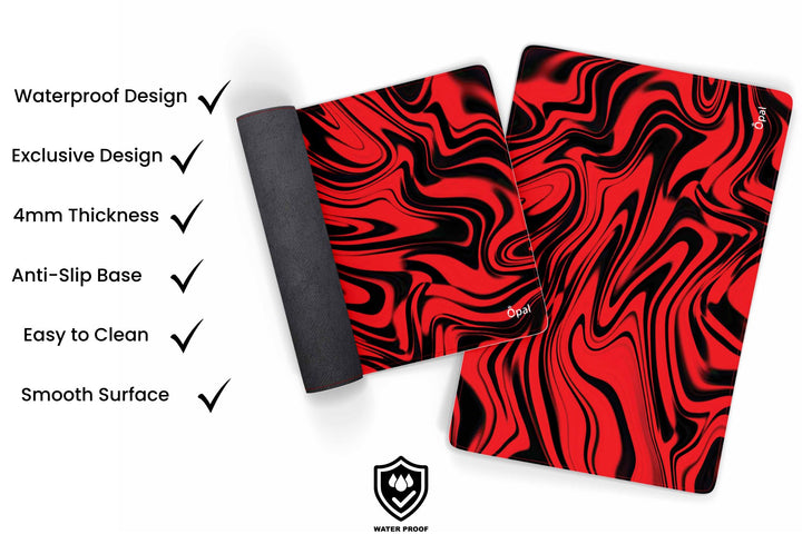 Red and Black Liquid marble  DESK PAD -WATERPROOF