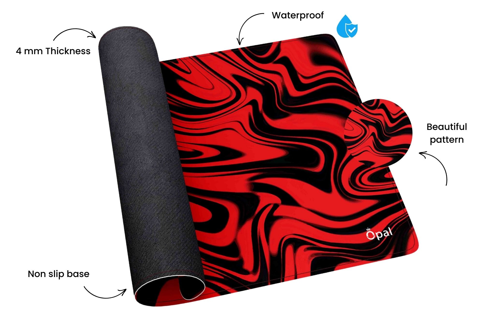 Red and Black Liquid marble  DESK PAD -WATERPROOF