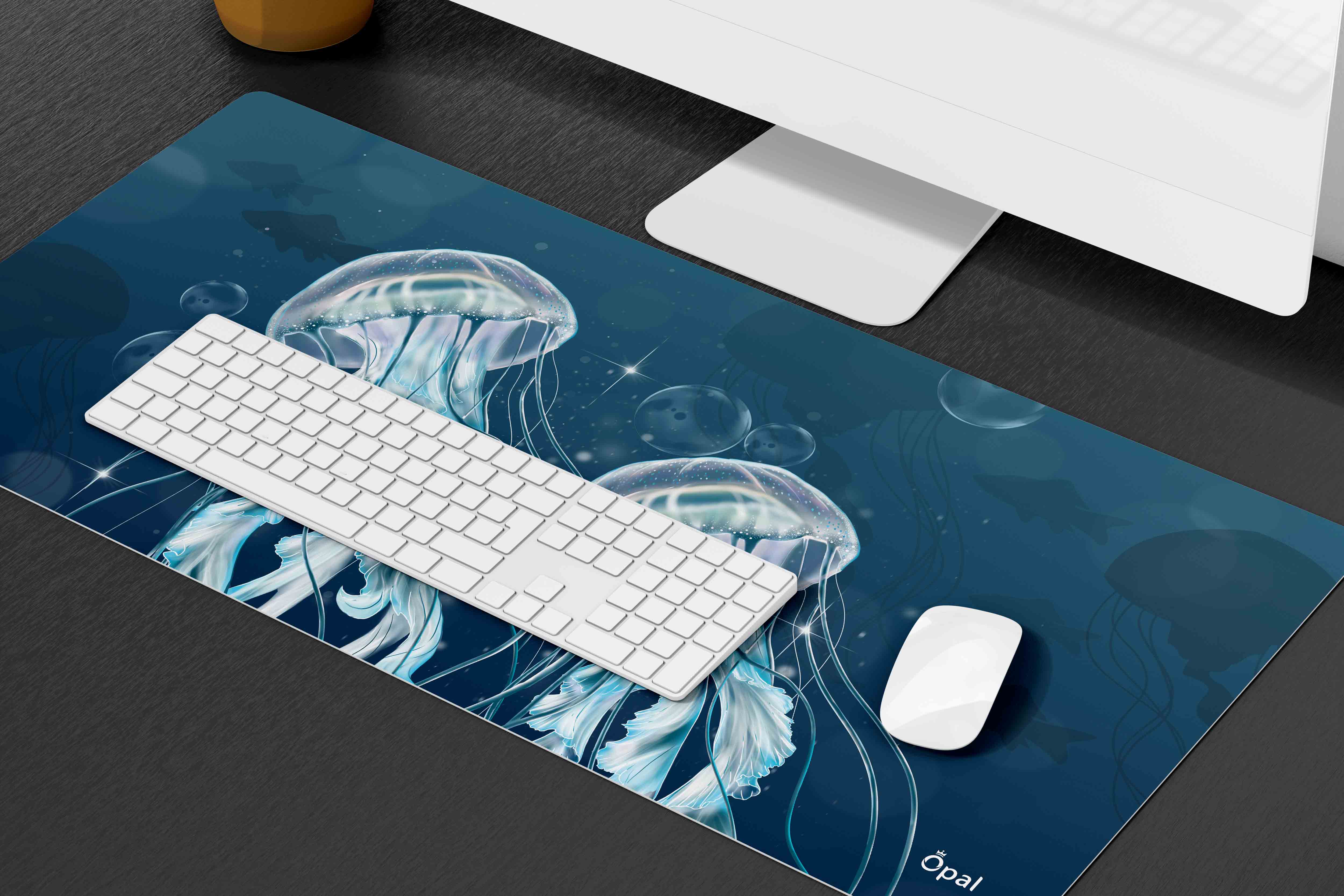 Blue Illustrated Incandescent Jellyfish DESK PAD -WATERPROOF