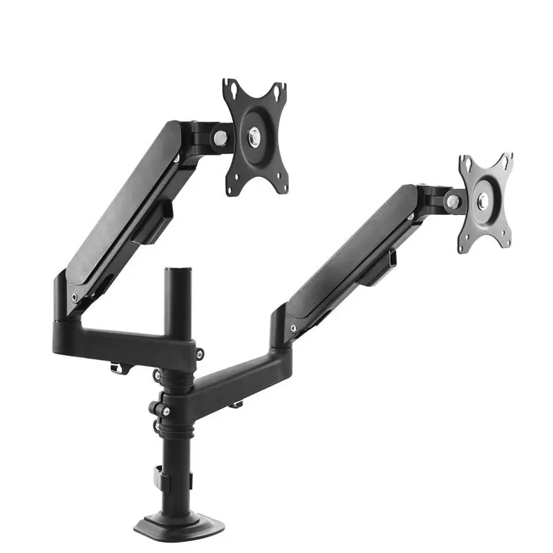 Dual monitor stand with gas spring and pole